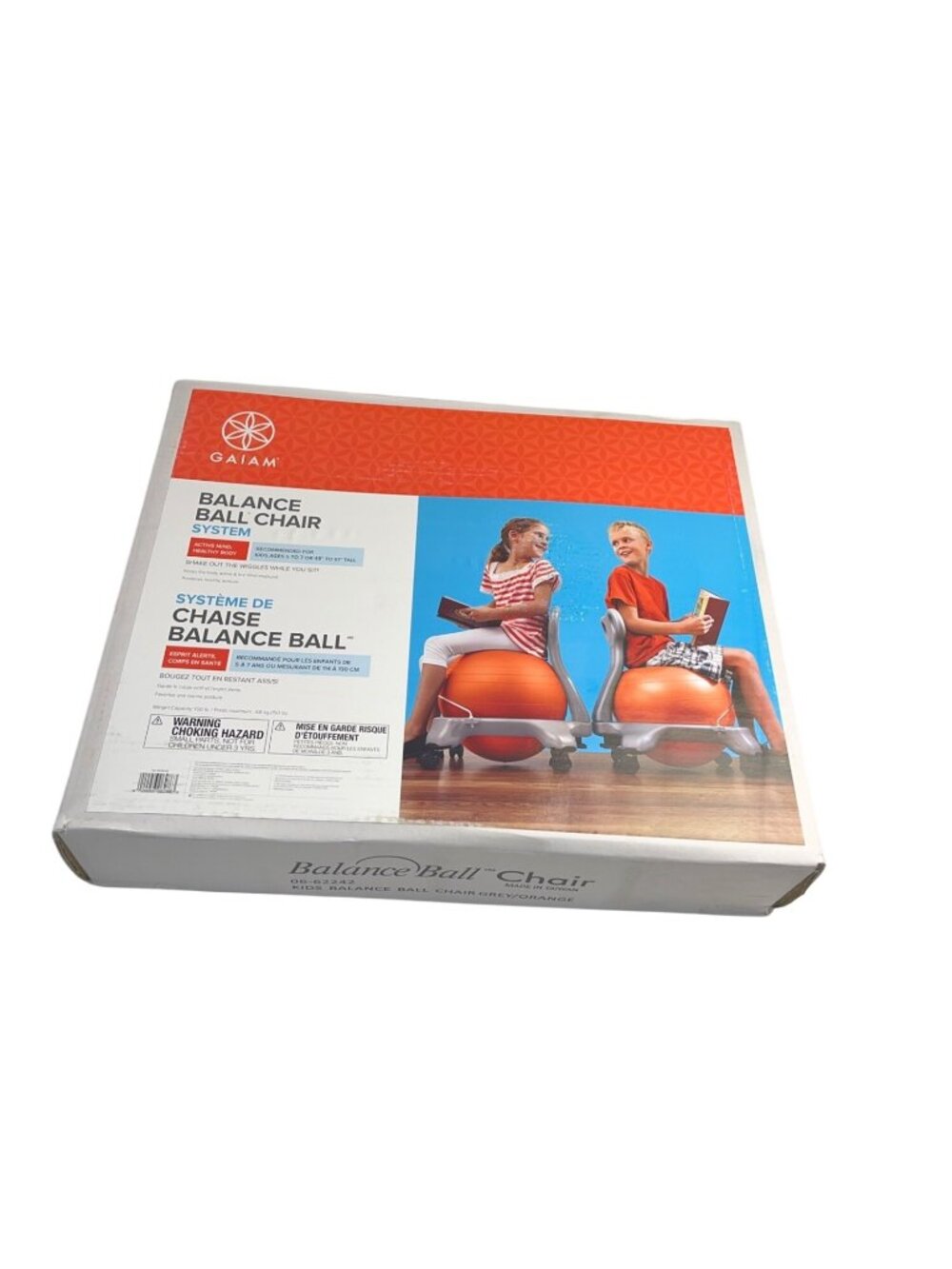 Gaiam Kids Balance Ball Chair Gray/Orange Ergonomic Active Sitting For Ages 5-7